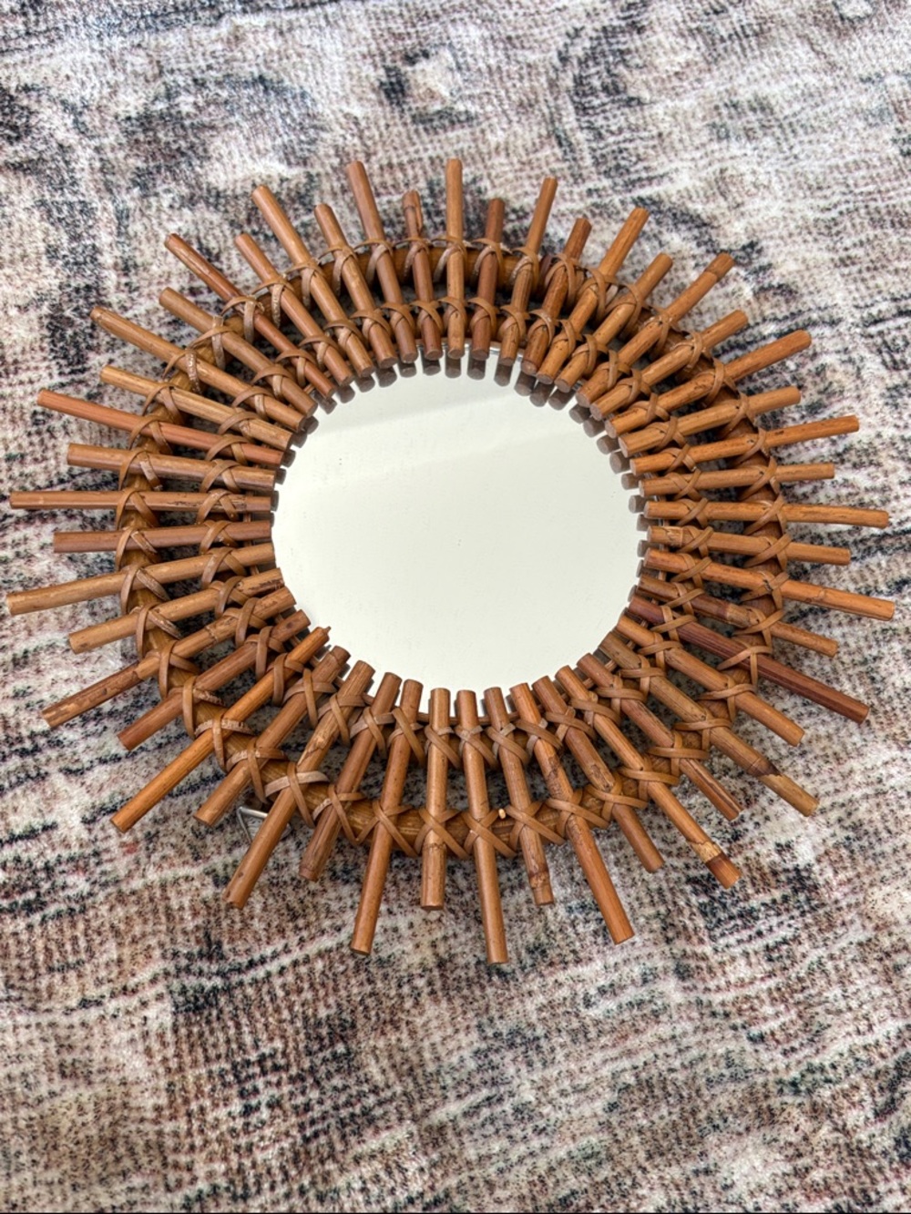 Natural Brown Rattan Sunburst Wall Mirror - Home Wall Decor